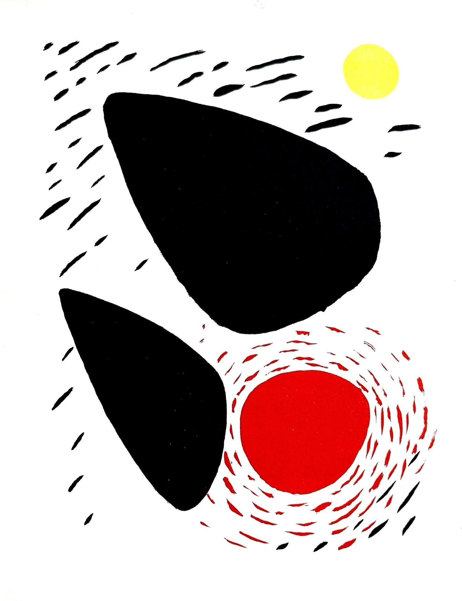 Alexander Calder, Composition, XXe siecle, Limited Edition Lithograph: Lithograph on velin paper. Paper Size: 12.5 x 9.75 inches. Excellent condition. Inscription: Unsigned and unnumbered, as issued. Notes: From the volume, XXe Siecle, n deg3, 1952. Published and printed