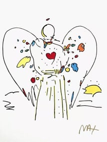 Peter Max, Angel with Heart, Hand Signed, Mixed Media Watercolor and Silkscreen Painting