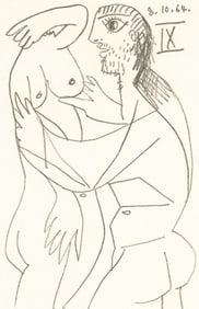 Pablo Picasso, 8.10.64. IX (Cramer 148), Le Gout du Bonheur, Limited Edition Mixed Media Lithograph
