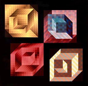 Victor Vasarely, Composition, Hommage a Hexagone, Limited Edition Heliogravure