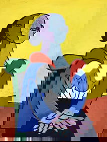 Pablo Picasso, Femme a la chaise sur fond jaune, Marina Picasso Collection, Official Limited Edition