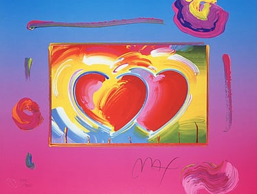Peter Max, Two Hearts on Blends, Hand Signed, Official Limited Edition Lithograph