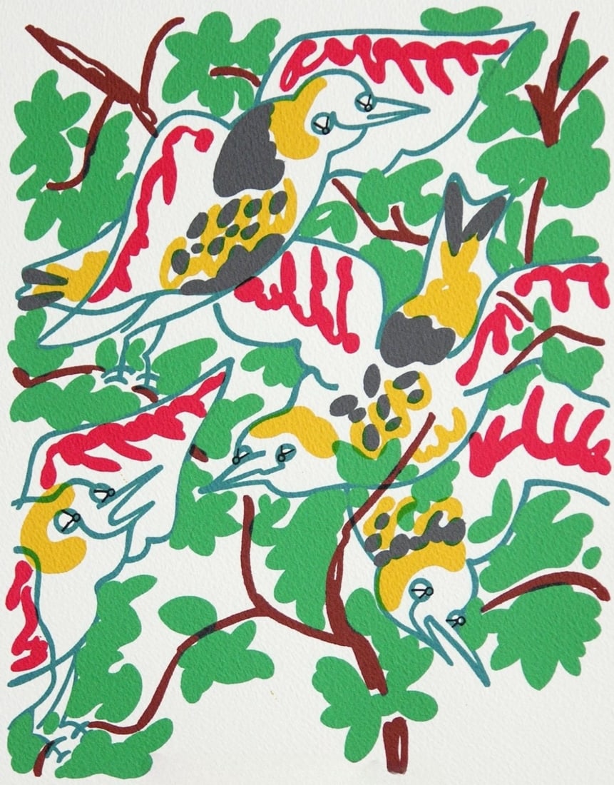 Charles Lapicque, Le chant des oiseaux, Souvenirs et portraits d'artistes, Limited Edition: Lithograph on velin d'Arches paper. Paper Size: 12.75 x 10 inches. Unsigned and unnumbered. Excellent condition. Notes: From the folio, Souvenirs et portraits d'artistes, 1972. Published by Fernand Mo