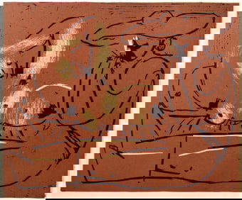 Pablo Picasso, Femme couchee et homme (Orozco 214), Grabados al linoleo, Limited Edition Linocut
