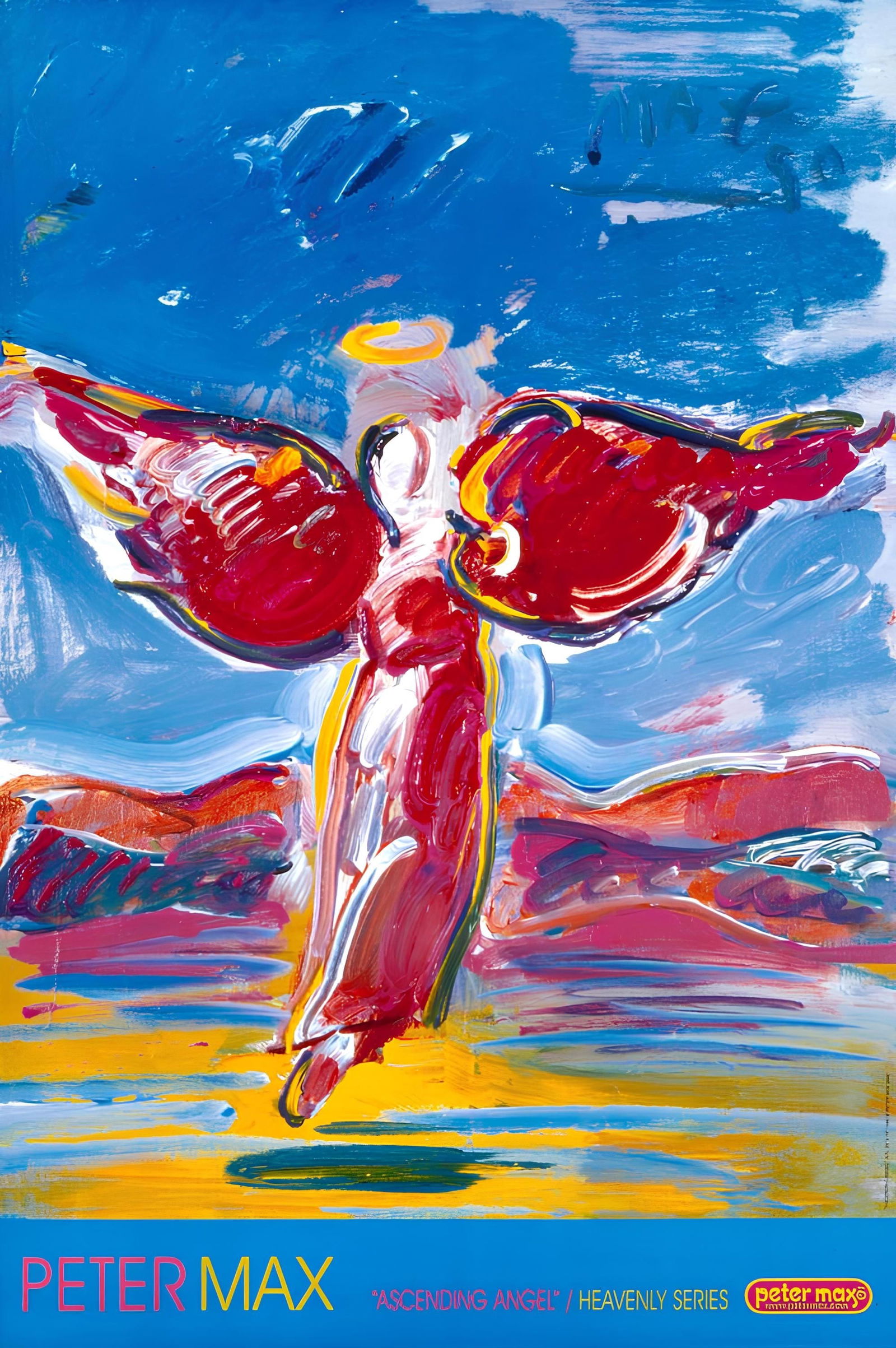 Peter Max, Ascending Angel, 2000, Hand Signed, Official Edition Offset Lithograph: Offset lithograph in colors on gloss archival paper. Paper size: 36 x 24 inches. Inscription: Hand signed by Peter Max in ink and unnumbered, as issued. Condition: Excellent. Notes: Published and prin