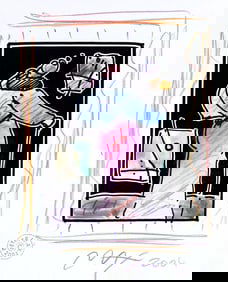 Peter Max, Sage with Cane II, Black and White Series, Hand Signed, Official Edition Mixed Media