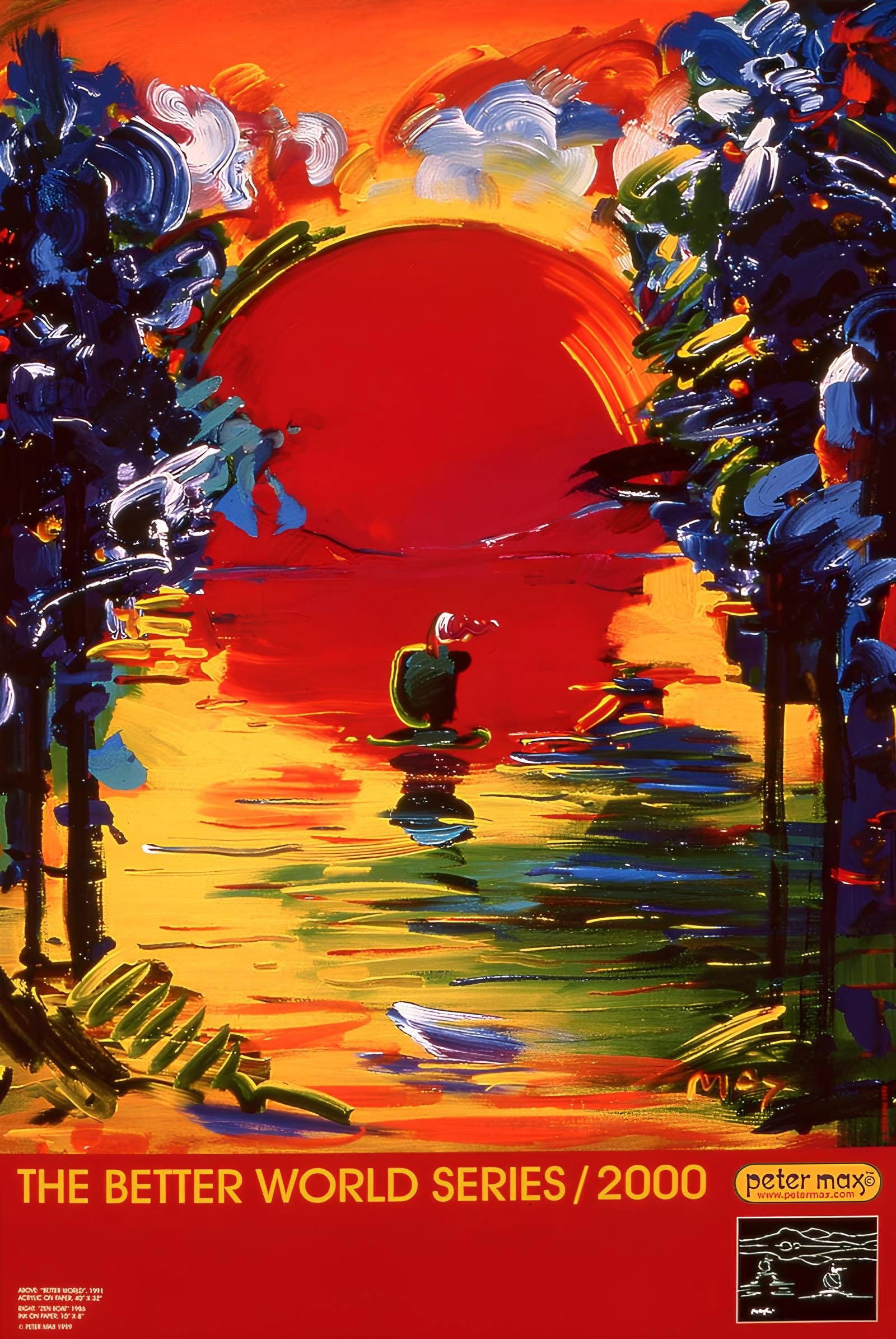 Peter Max, Better World, 2000, Hand Signed, Official Edition Offset Lithograph: Offset lithograph in colors on gloss archival paper. Paper size: 36 x 24 inches. Inscription: Hand signed by Peter Max in ink and unnumbered, as issued. Condition: Excellent. Notes: Published and prin