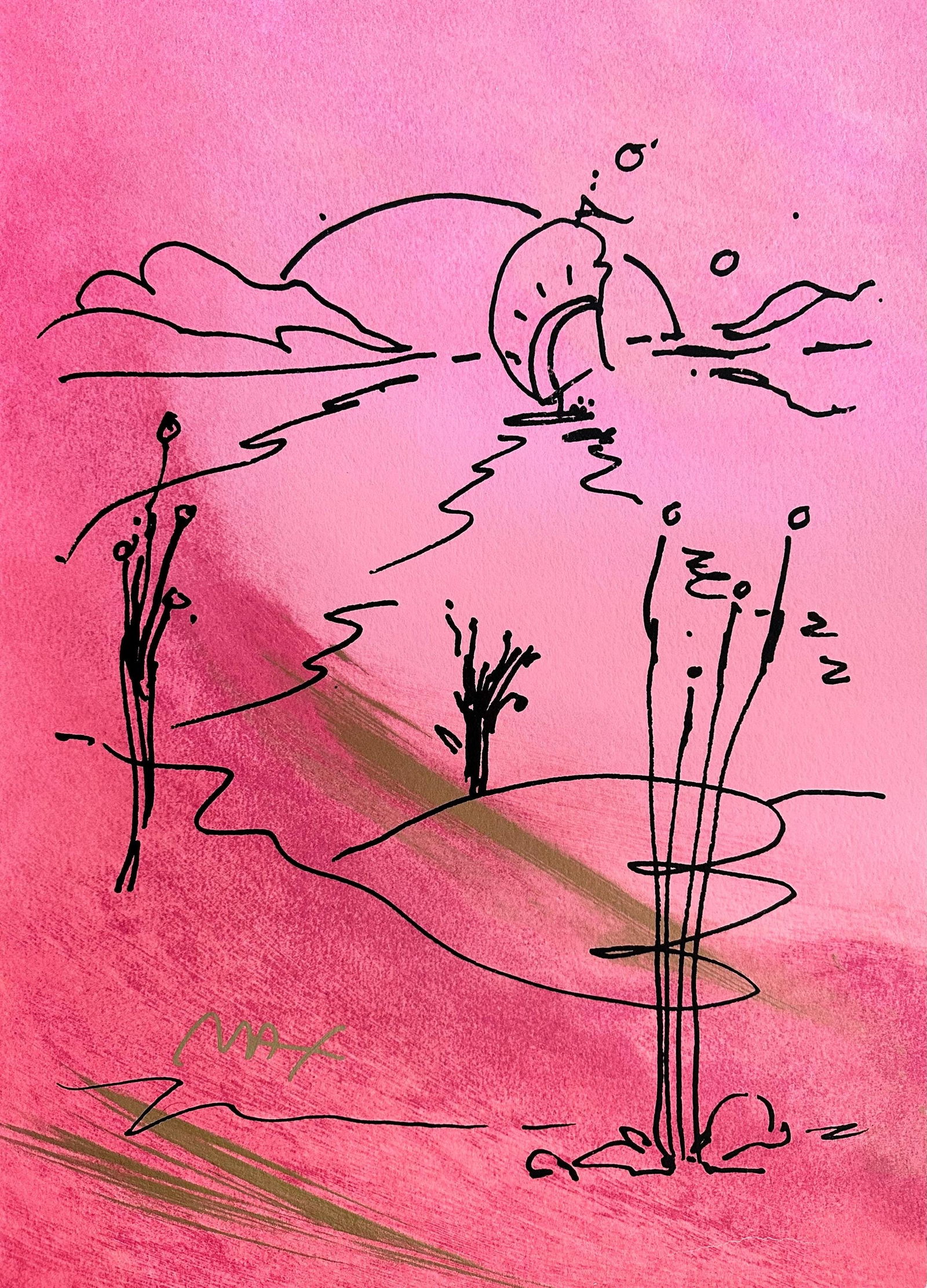 Peter Max, Sailboat on the Horizon, Hand Signed, Mixed Media Watercolor and Silkscreen Painting: Watercolor and silkscreen on Fabriano velin paper. Paper size: 21 x 15 inches. Inscription: Hand signed in ink, as issued. Condition: Excellent. Notes: Published, printed, and painted by Peter Max, Ne