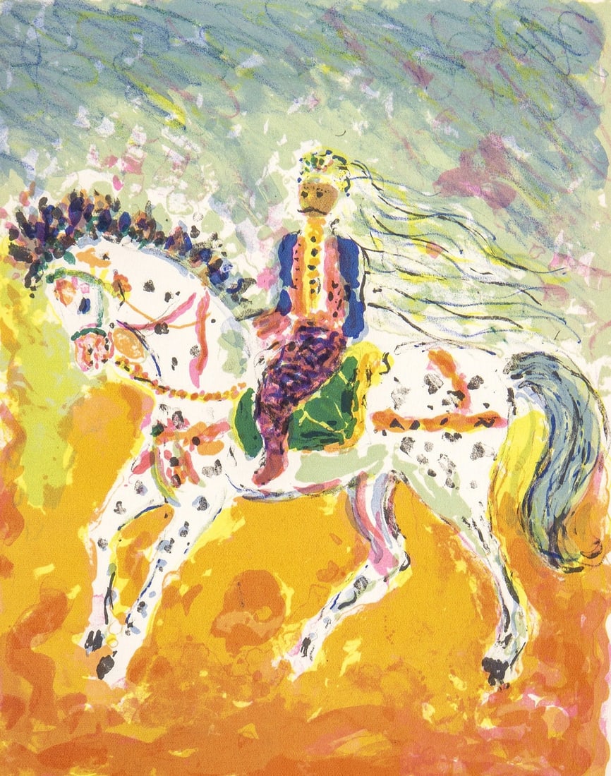 Constantin Terechkovitch, Cavalier tunisien, Souvenirs et portraits d'artistes, Limited Edition: Lithograph on velin d'Arches paper. Paper Size: 12.75 x 10 inches. Unsigned and unnumbered. Excellent condition. Notes: From the folio, Souvenirs et portraits d'artistes, 1972. Published by Fernand Mo