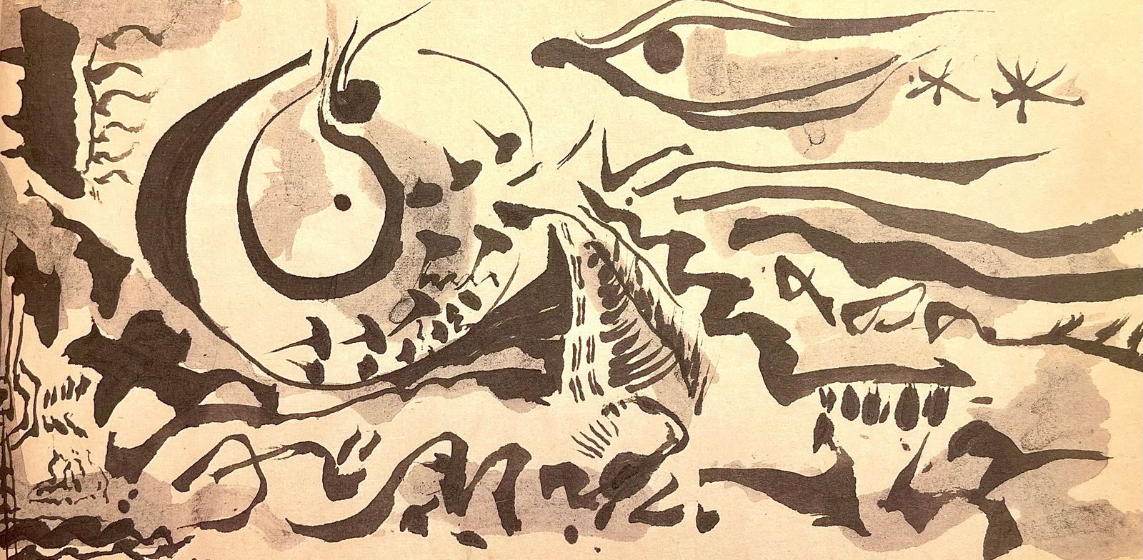 Jackson Pollock, Composition, Jackson Pollock, The Last Sketchbook, Limited Edition Lithograph: Lithograph on velin Mohawk paper. Inscription: unsigned and unnumbered, as issued. Paper Size: 5 x 12 inches. Excellent condition. Notes: From the album, Jackson Pollock, The Last Sketchbook, 1982. Pu