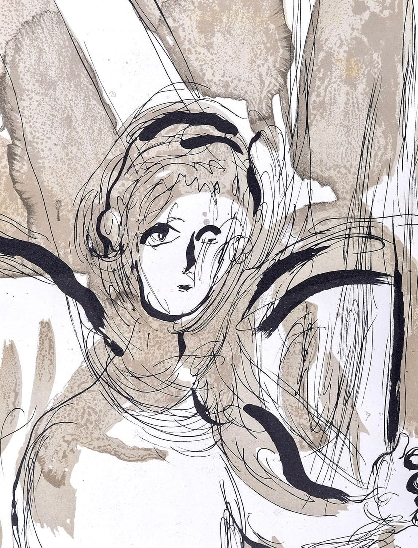 Marc Chagall, Angel with sword (Mourlot 117-46; Cramer 25), Drawings from the Bible by Marc Chagall, (1 of 4)