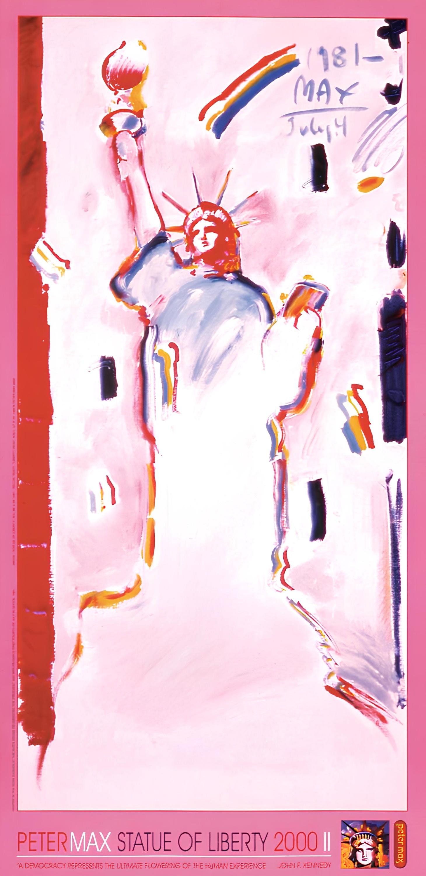 Peter Max, Statue of Liberty II, 2000, Hand Signed, Official Edition Offset Lithograph: Offset lithograph in colors on gloss archival paper. Paper size: 36 x 24 inches. Inscription: Hand signed by Peter Max in ink and unnumbered, as issued. Condition: Excellent. Notes: Published and prin