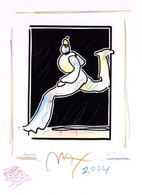 Peter Max, Runner, Black and White Series, Hand Signed, Official Edition Mixed Media