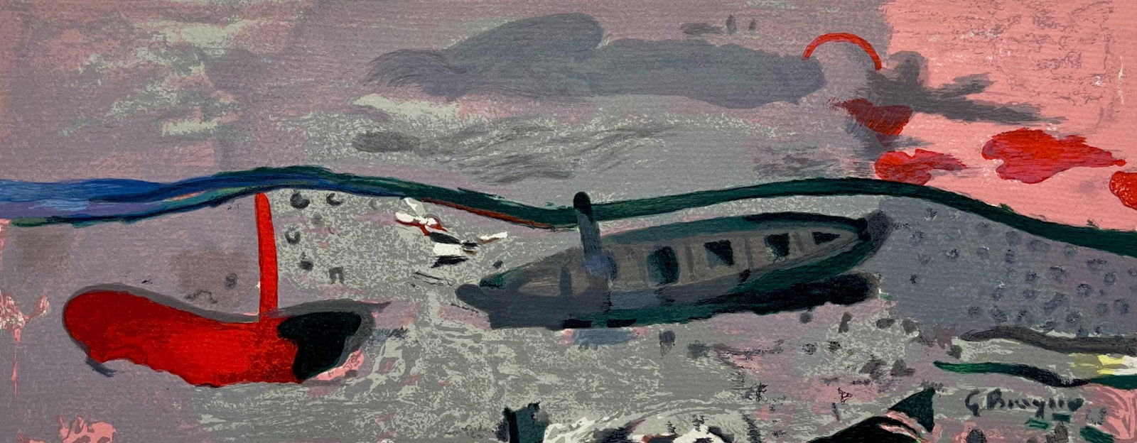 Georges Braque, Bord de mer, Varengeville, Limited Edition Lithograph: Lithograph on velin paper hinged on support sheet, as issued. Image Size: 6 x 13.75 inches. Excellent condition. Inscription: Unsigned and unnumbered. Notes: From the folio, Varengeville, 1968. Publis