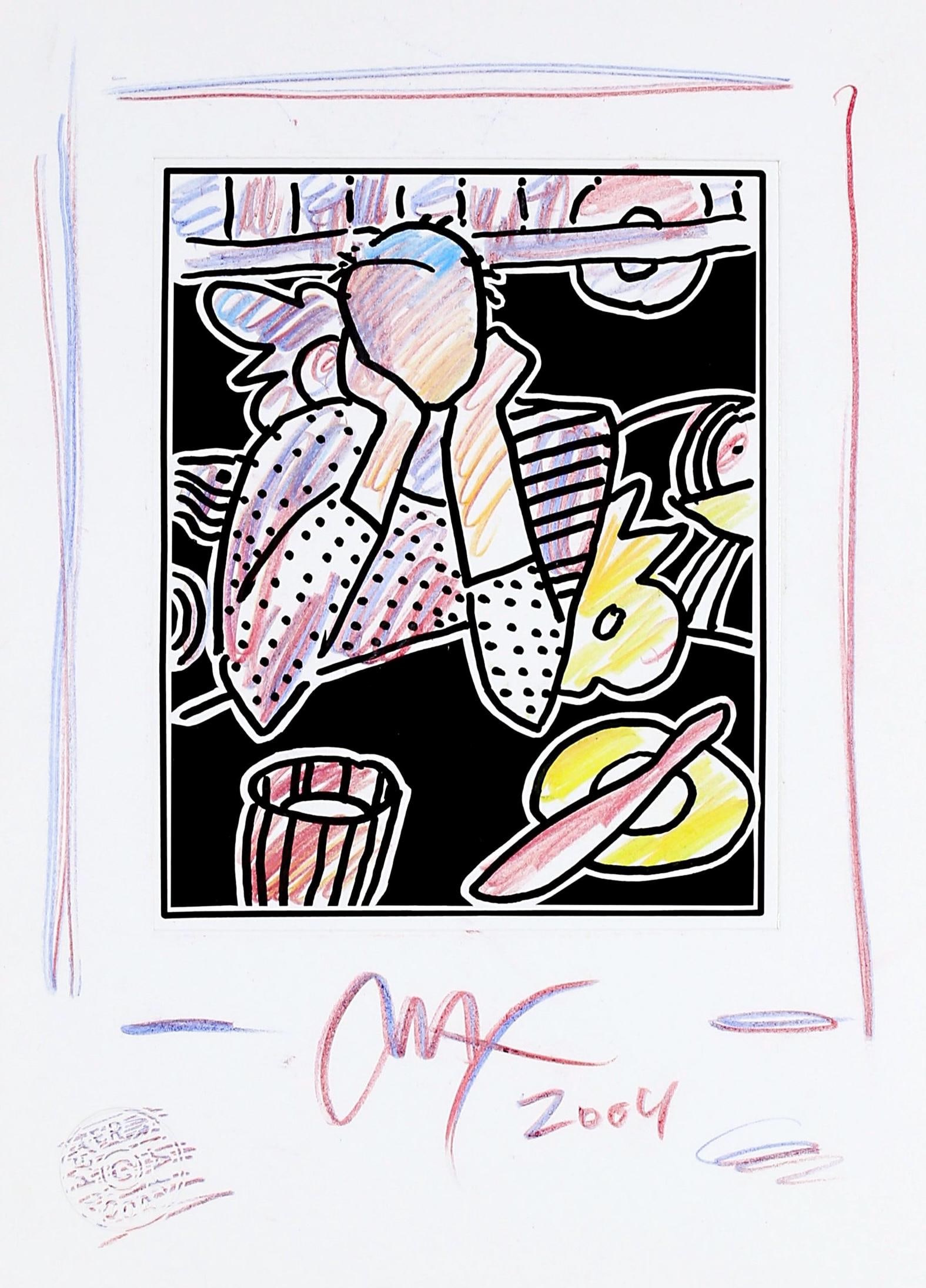 Peter Max, Neo Pop Series: Neo D400, Black and White Series, Hand Signed, Official Edition Mixed: Lithograph in colors, watercolor, colored pencil on Lustro Saxony paper. Paper size: 8.5 x 6 inches. Inscription: Hand signed by Peter Max and unnumbered, as issued. Condition: Excellent. Notes: Publi