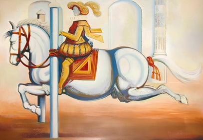 Lowell Nesbitt, Impossible Series (Horse with Knight), Original Painting (69 x 99 inches)