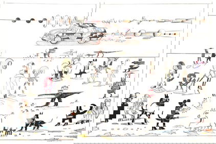 Saul Steinberg, Composition, Derriere le miroir, Limited Edition Lithograph