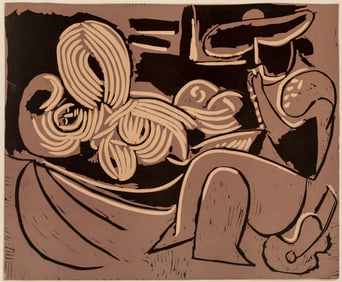 Pablo Picasso, Femme couchee et homme (Orozco 214), Grabados al linoleo, Limited Edition Linocut