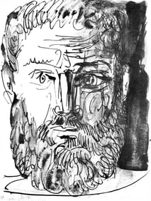 Pablo Picasso, Homme barbu, de face, trait et lavis (C. 84; J./S. 77), 40 dessins de Picasso en