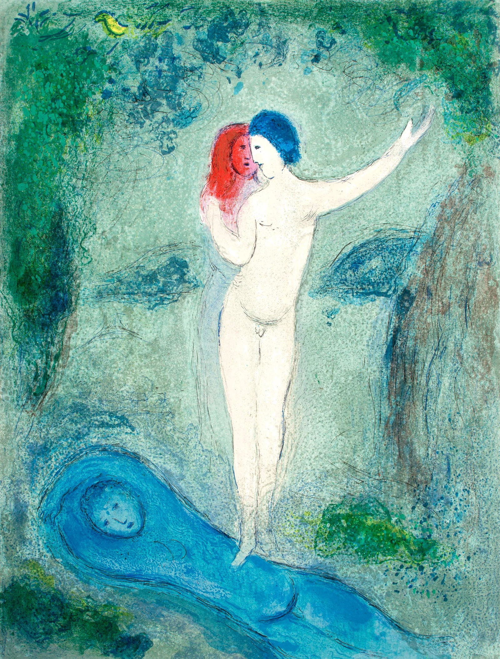 Marc Chagall, Le Baiser de Chloe, Daphnis et Chloe, Limited Edition Heliogravure: Heliogravure on velin paper. Paper size: 12.5 x 9.5 inches. Excellent condition. Inscription: Unsigned and unnumbered, as issued. Notes: From the album, Daphnis and Chloe. Published by George Brazille