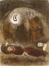 Marc Chagall, Ruth at the feet of Boaz (Mourlot 117-46; Cramer 25), Drawings from the Bible, Verve: