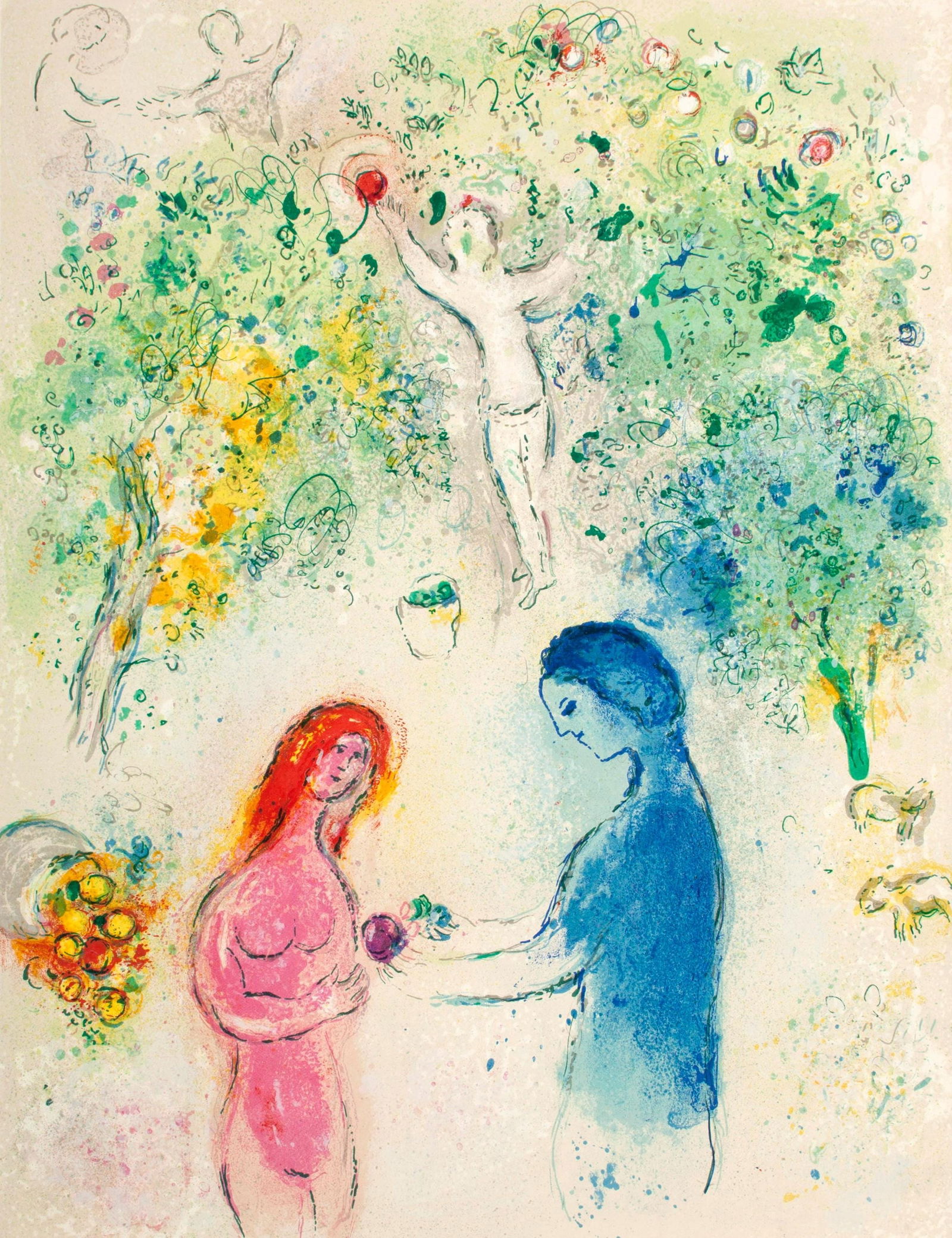 Marc Chagall, Frontispiece, Daphnis et Chloe, Limited Edition Heliogravure: Heliogravure on velin paper. Paper size: 12.5 x 9.5 inches. Excellent condition. Inscription: Unsigned and unnumbered, as issued. Notes: From the album, Daphnis and Chloe. Published by George Brazille