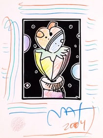 Peter Max, Abstract with Heart, Black and White Series, Hand Signed, Official Edition Mixed Media