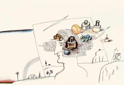 Saul Steinberg, Composition, Derriere le miroir, Limited Edition Lithograph