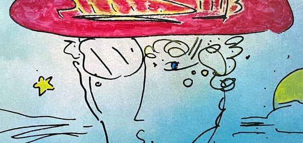 Peter Max, Zero Man/Lady Profile, Hand Signed, Mixed Media Watercolor and Silkscreen Painting