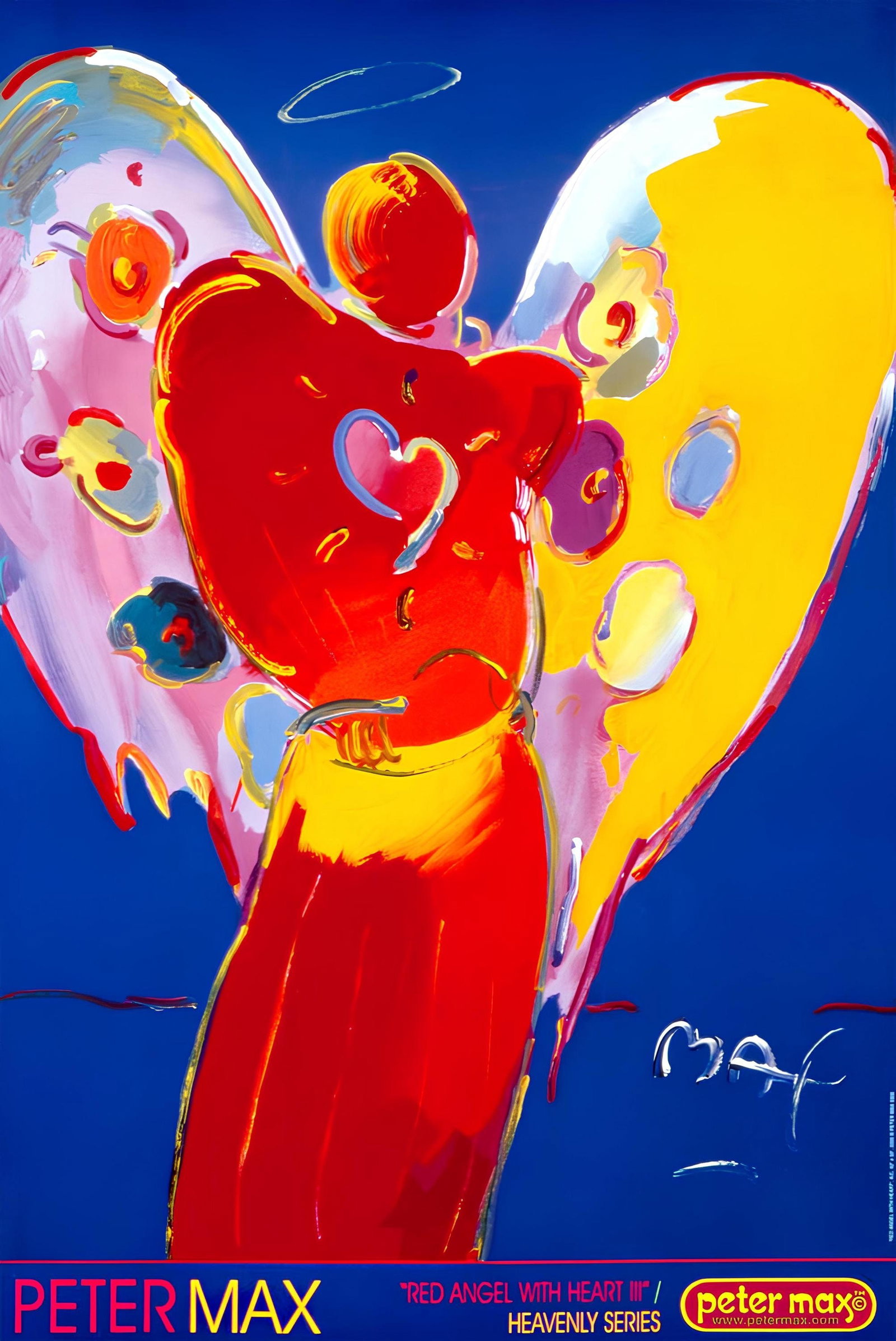 Peter Max, Angel with Heart III, 2000, Hand Signed, Official Edition Offset Lithograph: Offset lithograph in colors on gloss archival paper. Paper size: 36 x 24 inches. Inscription: Hand signed by Peter Max in ink and unnumbered, as issued. Condition: Excellent. Notes: Published and prin
