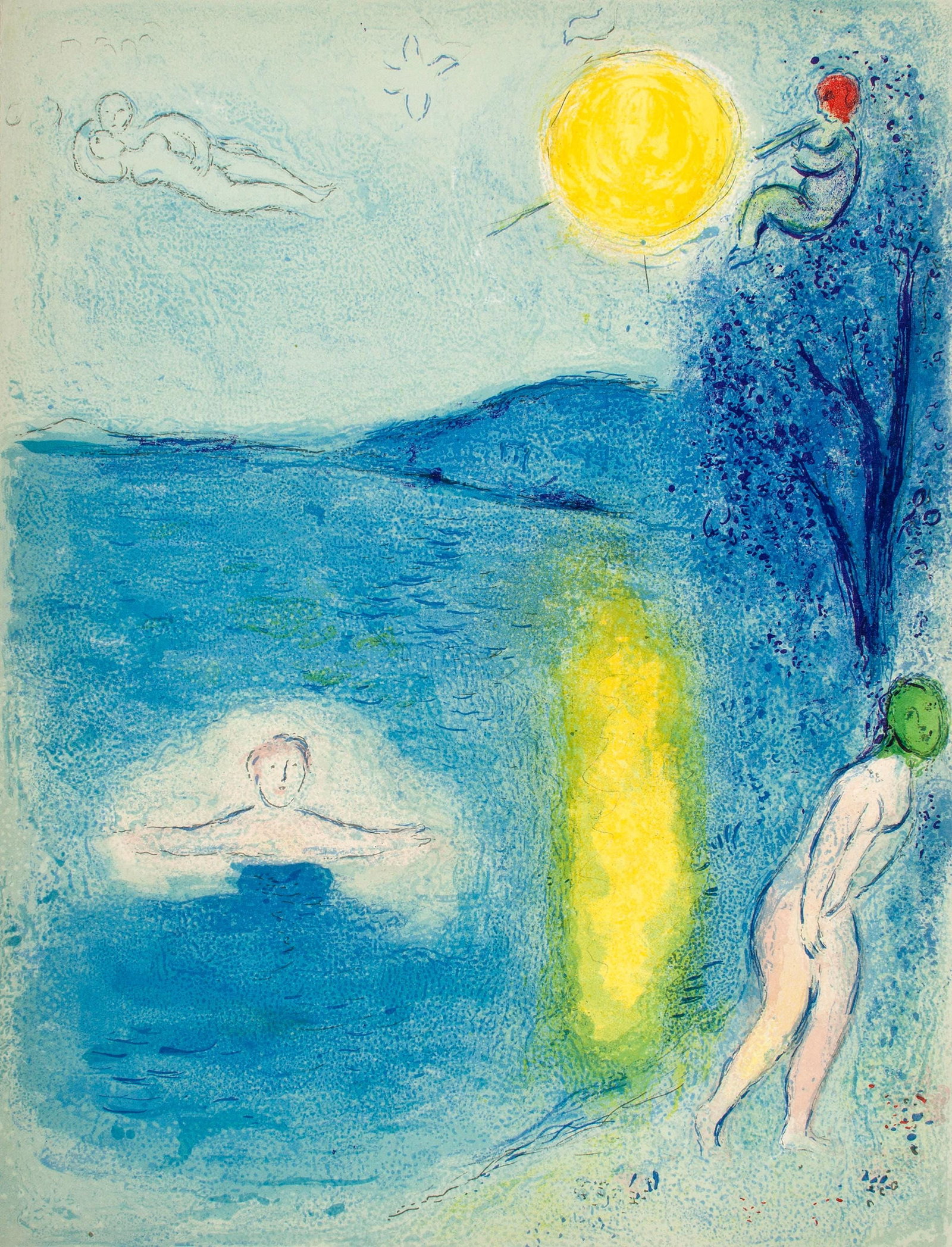 Marc Chagall, La saison d'ete, Daphnis et Chloe, Limited Edition Heliogravure: Heliogravure on velin paper. Paper size: 12.5 x 9.5 inches. Excellent condition. Inscription: Unsigned and unnumbered, as issued. Notes: From the album, Daphnis and Chloe. Published by George Brazille