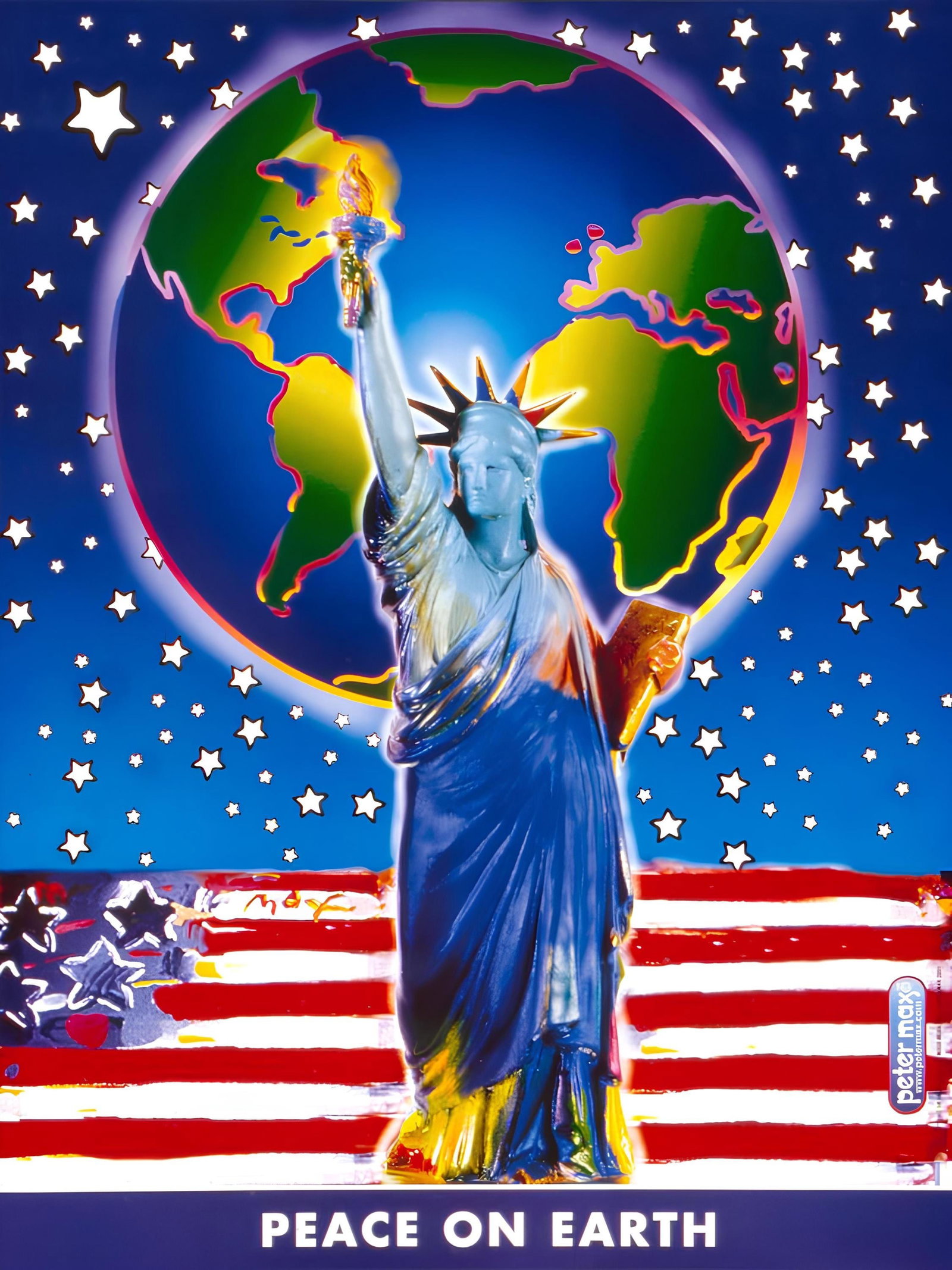 Peter Max, 9-11, Peace on Earth, 2001, Hand Signed, Official Edition Offset Lithograph: Offset lithograph in colors on gloss archival paper. Paper size: 24 x 18 inches. Inscription: Hand signed by Peter Max in ink and unnumbered, as issued. Condition: Excellent. Notes: Published and prin