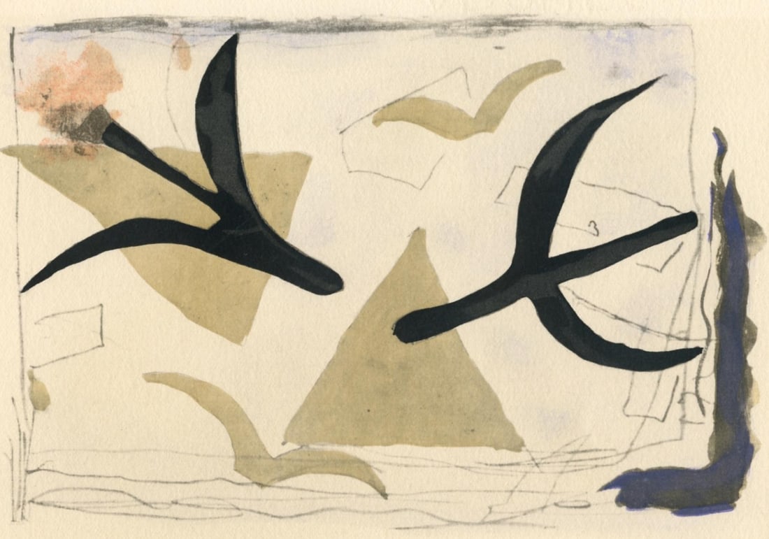 Georges Braque, Etude (oiseaux), Georges Braque, Le Solitaire, XXe siecle, Limited Edition: Lithograph, stencil on velin d'Arches paper. Paper Size: 7.25 x 9.375 inches. Inscription: Unsigned and unnumbered, as issued. Condition: Very good/excellent, consistent with age. Notes: From the albu