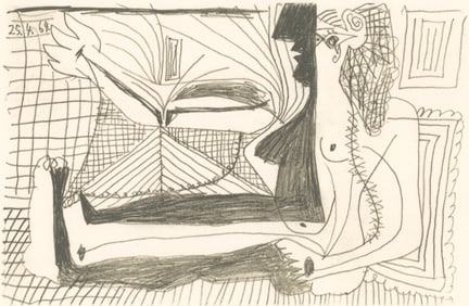 Pablo Picasso, 25.4.64. (Cramer 148), Le Gout du Bonheur, Limited Edition Mixed Media Lithograph