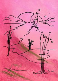 Peter Max, Sailboat on the Horizon, Hand Signed, Mixed Media Watercolor and Silkscreen Painting