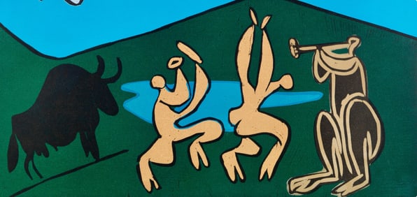 Pablo Picasso, Bacchanale au taureau noir (Orozco 214), Grabados al linoleo, Limited Edition Linocut