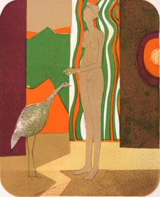 Andre Minaux, La femme et l'oiseau, Souvenirs et portraits d'artistes, Limited Edition Lithograph