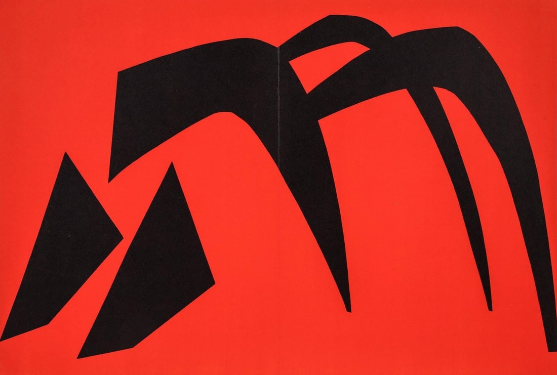Alexander Calder, Composition, Derriere le miroir, Limited Edition Lithograph: Lithograph on velin paper. Paper Size: 15 x 22 inches. Excellent condition, with centerfold, as issued. Inscription: Unsigned and unnumbered, as issued. Notes: From Derriere le miroir, N deg 113, 1958