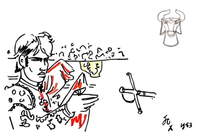 Jean Cocteau, L'epee de mort, Taureaux, Lithographies de Jean Cocteau, Limited Edition Lithograph