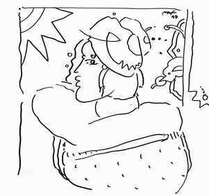 Peter Max, Lady Profile, Hand Signed, Pen and Ink Drawing