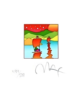 Peter Max, Two Sailboats with Stars, Hand Signed, Official Limited Edition Lithograph