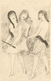 Marie Laurencin, Trois jeunes filles jouant a l'arc, Dix filles dans un pre, Limited Edition Etching