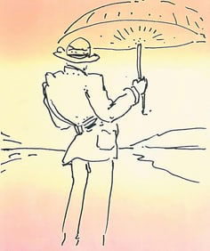 Peter Max, Umbrella Man, Hand Signed, Mixed Media Watercolor and Silkscreen Painting