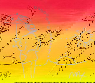 Peter Max, Umbrella Man, Hand Signed, Mixed Media Watercolor and Silkscreen Painting