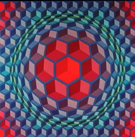 Victor Vasarely, Composition, Hexagone, Limited Edition Heliogravure