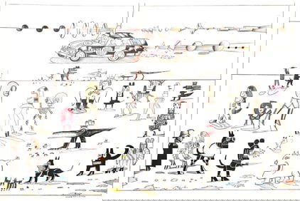 Saul Steinberg, Composition, Derriere le miroir, Limited Edition Lithograph