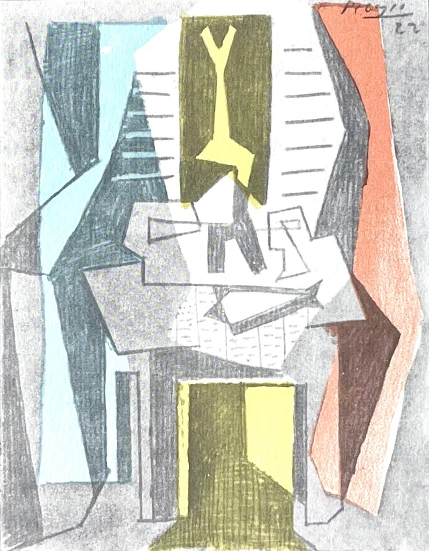 Pablo Picasso, Table before Window (Orozco 95), Picasso: Fifteen Drawings, Limited Edition: Lithograph and stencil on velin paper. Unsigned and unnumbered, as issued. Paper Size: 18.75 x 12.625 inches. Excellent condition. Notes: From the folio, Picasso: Fifteen Drawings, 1946. Published by