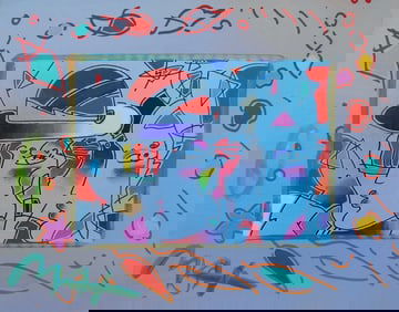 Peter Max, Zero Man in Love, Hand Signed, Mixed Media Acrylic and Lithograph Painting