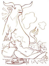 Jean Cocteau, Une tete, deux races, Taureaux, Lithographies de Jean Cocteau, Limited Edition