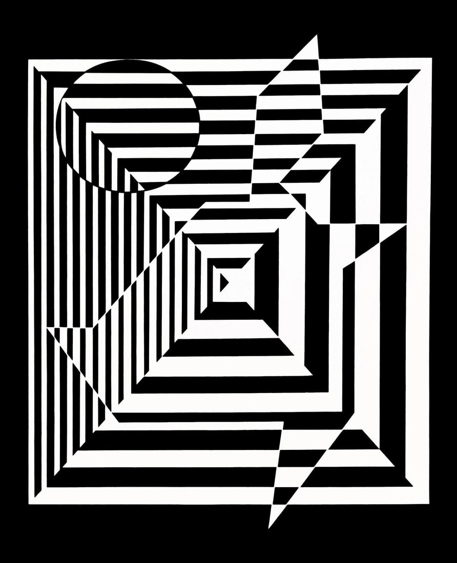 Victor Vasarely, Composition, Lineaires, Limited Edition Heliogravure (1 of 4)